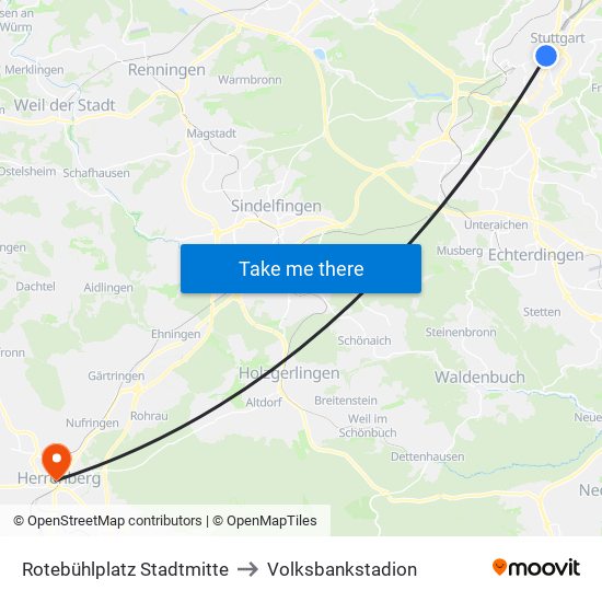 Rotebühlplatz Stadtmitte to Volksbankstadion map