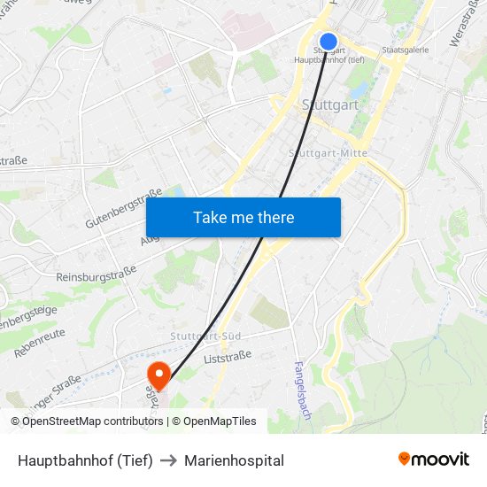 Hauptbahnhof (Tief) to Marienhospital map