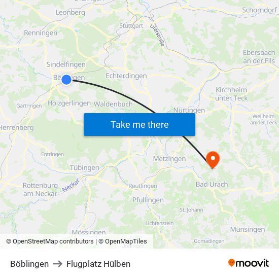 Böblingen to Flugplatz Hülben map