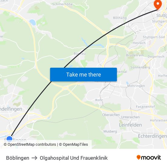 Böblingen to Olgahospital Und Frauenklinik map