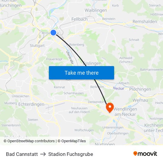 Bad Cannstatt to Stadion Fuchsgrube map