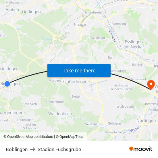 Böblingen to Stadion Fuchsgrube map