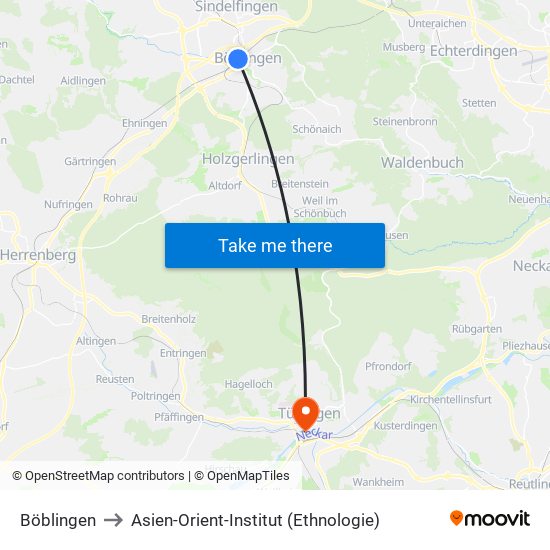 Böblingen to Asien-Orient-Institut (Ethnologie) map