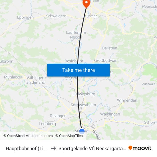 Hauptbahnhof (Tief) to Sportgelände Vfl Neckargartach map