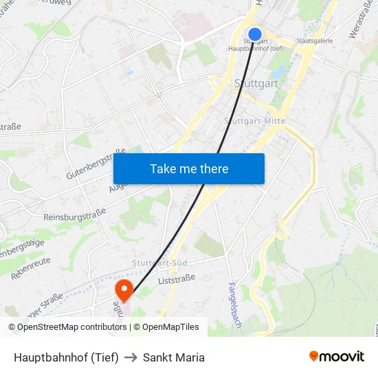 Hauptbahnhof (Tief) to Sankt Maria map