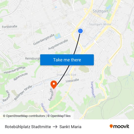 Rotebühlplatz Stadtmitte to Sankt Maria map