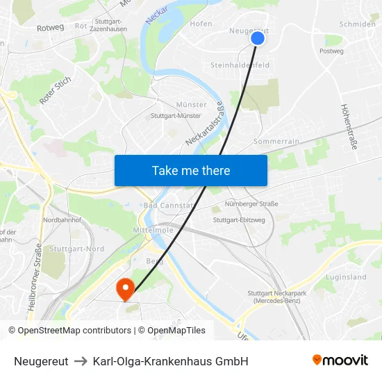 Neugereut to Karl-Olga-Krankenhaus GmbH map