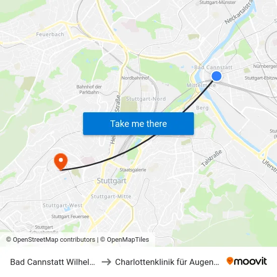 Bad Cannstatt Wilhelmsplatz to Charlottenklinik für Augenheilkunde map