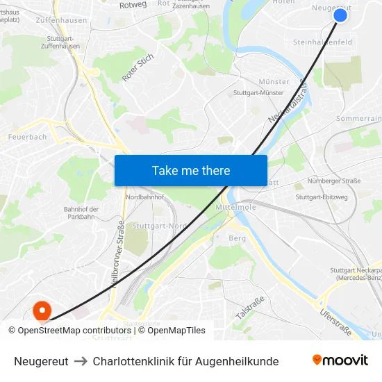 Neugereut to Charlottenklinik für Augenheilkunde map