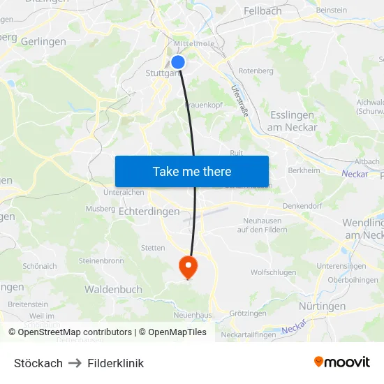 Stöckach to Filderklinik map