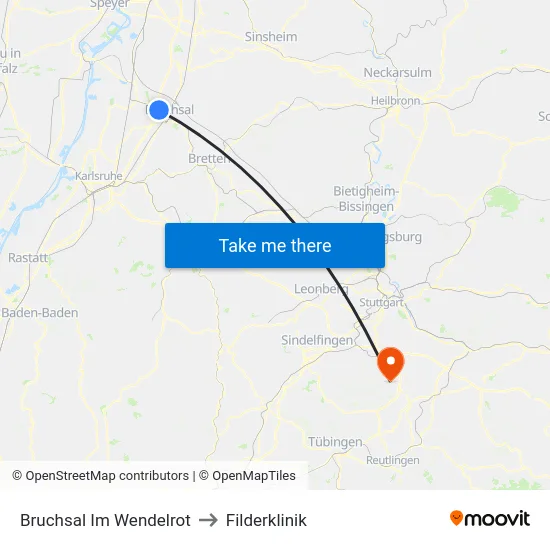 Bruchsal Im Wendelrot to Filderklinik map