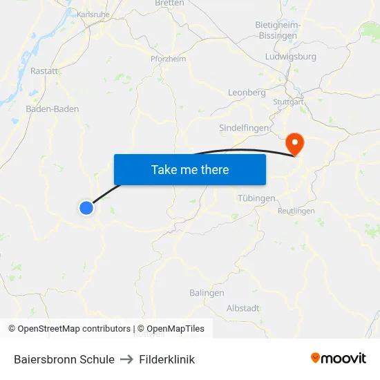 Baiersbronn Schule to Filderklinik map