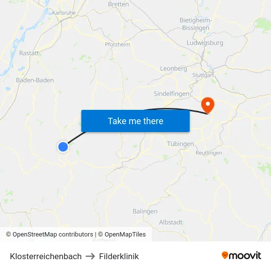 Klosterreichenbach to Filderklinik map