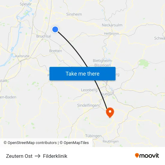 Zeutern Ost to Filderklinik map