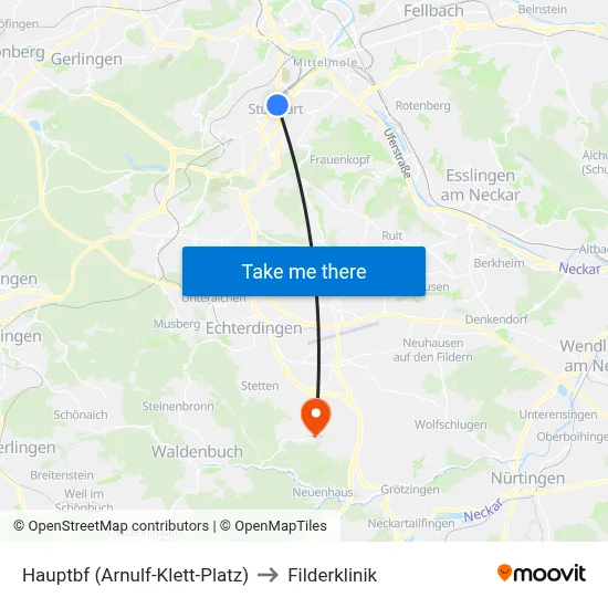 Hauptbf (Arnulf-Klett-Platz) to Filderklinik map