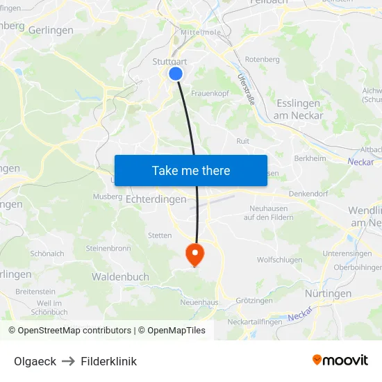 Olgaeck to Filderklinik map