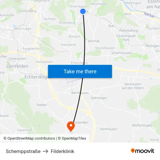 Schemppstraße to Filderklinik map