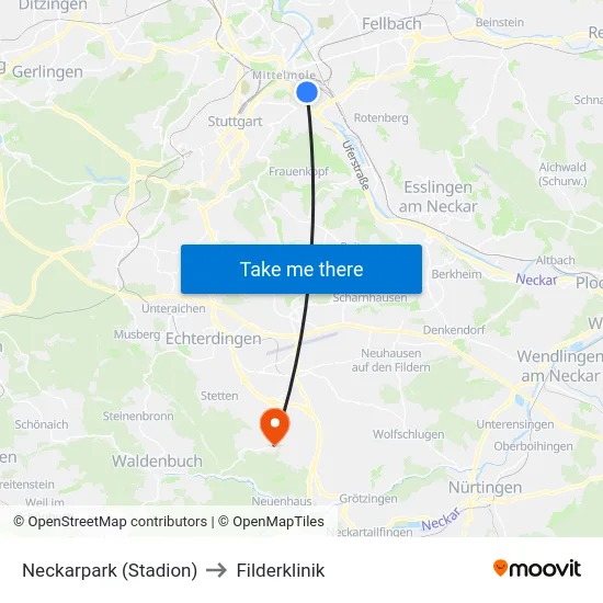 Neckarpark (Stadion) to Filderklinik map