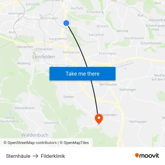 Sternhäule to Filderklinik map