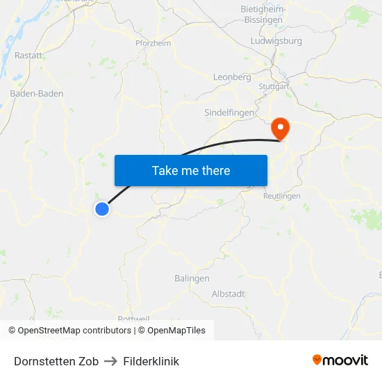 Dornstetten Zob to Filderklinik map