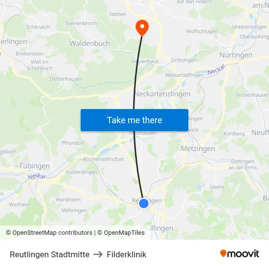 Reutlingen Stadtmitte to Filderklinik map