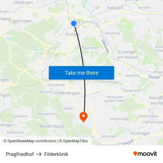 Pragfriedhof to Filderklinik map