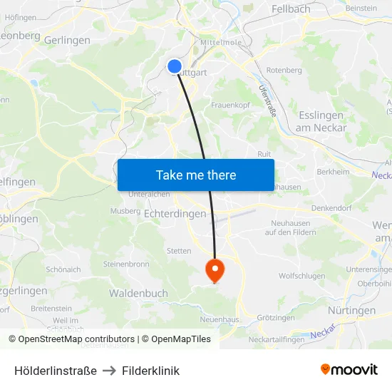Hölderlinstraße to Filderklinik map