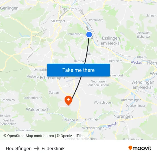 Hedelfingen to Filderklinik map