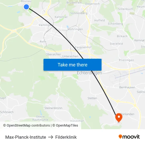 Max-Planck-Institute to Filderklinik map