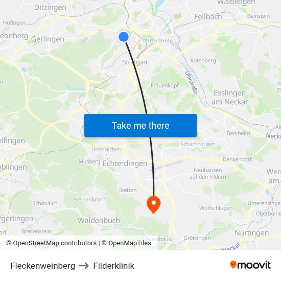 Fleckenweinberg to Filderklinik map