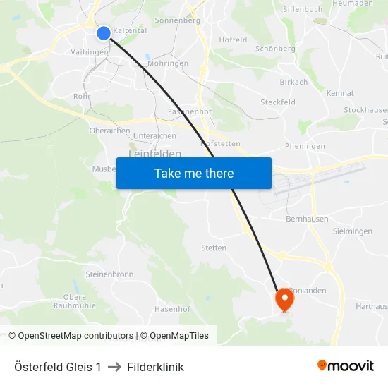 Österfeld Gleis 1 to Filderklinik map