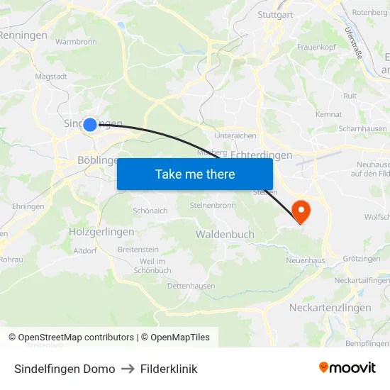 Sindelfingen Domo to Filderklinik map