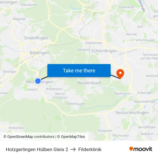 Holzgerlingen Hülben Gleis 2 to Filderklinik map