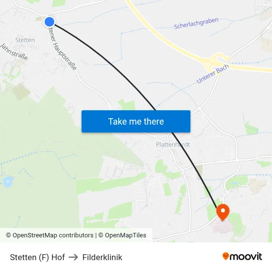 Stetten (F) Hof to Filderklinik map