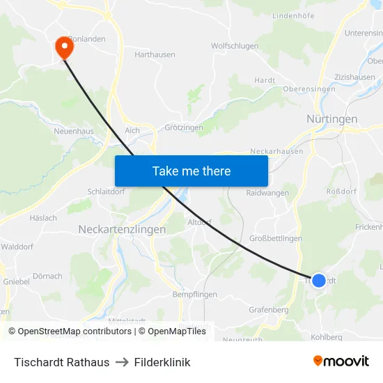Tischardt Rathaus to Filderklinik map
