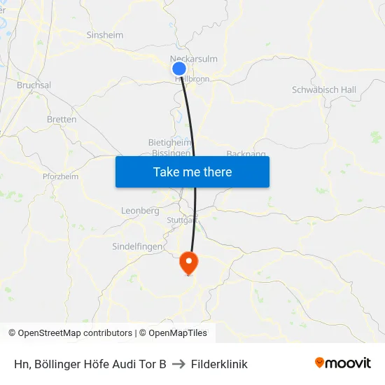 Hn, Böllinger Höfe  Audi Tor B to Filderklinik map