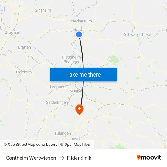 Sontheim Wertwiesen to Filderklinik map