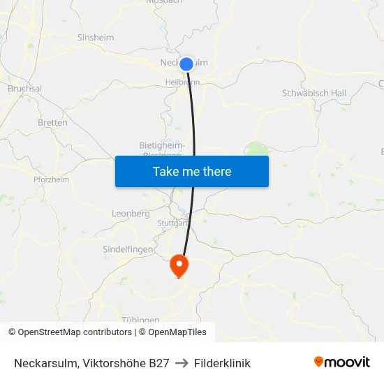 Neckarsulm, Viktorshöhe B27 to Filderklinik map