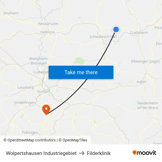 Wolpertshausen Industriegebiet to Filderklinik map