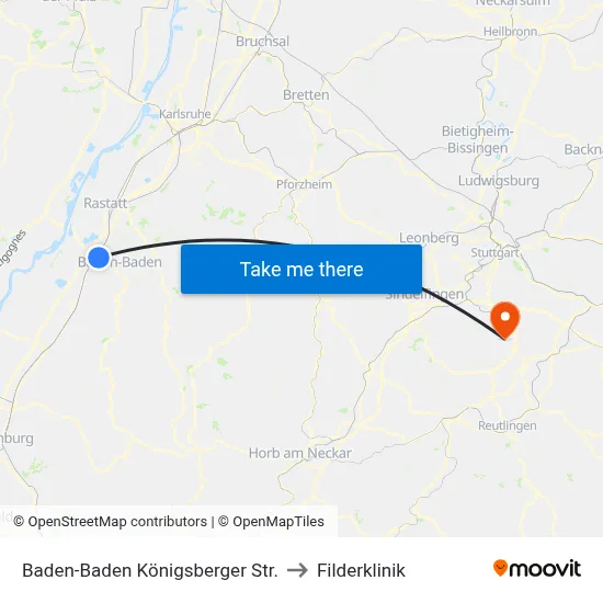 Baden-Baden Königsberger Str. to Filderklinik map