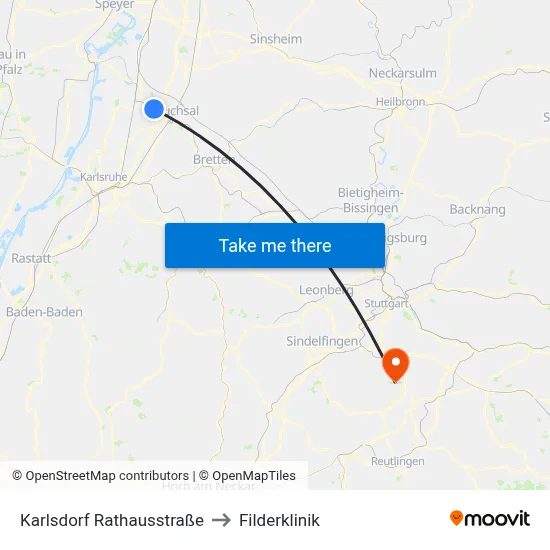 Karlsdorf Rathausstraße to Filderklinik map