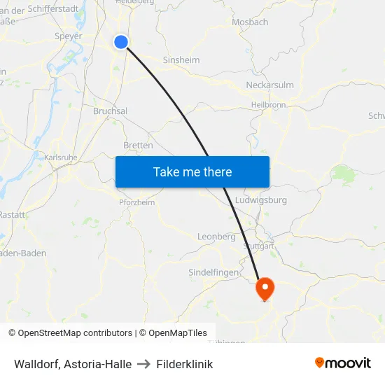 Walldorf, Astoria-Halle to Filderklinik map