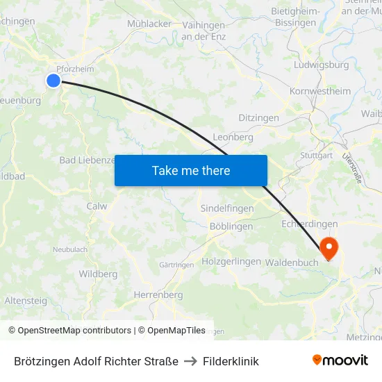 Brötzingen Adolf Richter Straße to Filderklinik map