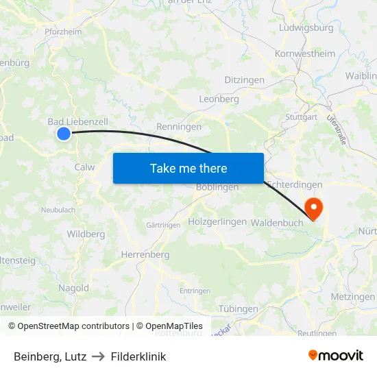 Beinberg, Lutz to Filderklinik map