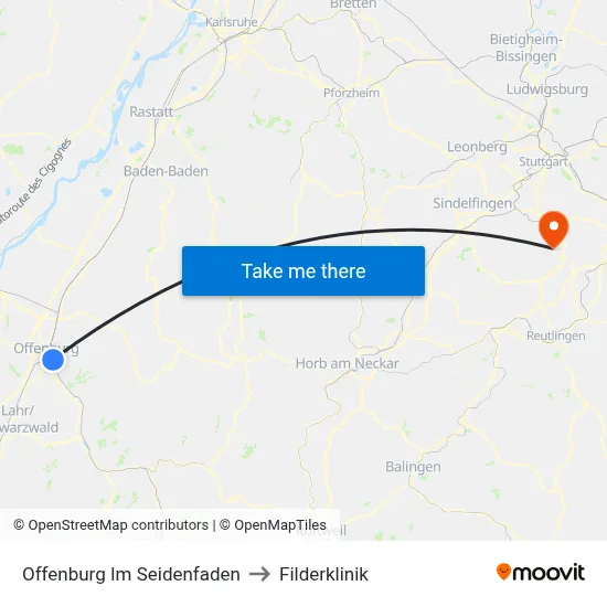 Offenburg Im Seidenfaden to Filderklinik map