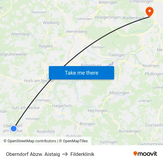 Oberndorf Abzw. Aistaig to Filderklinik map