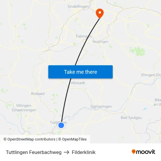 Tuttlingen Feuerbachweg to Filderklinik map