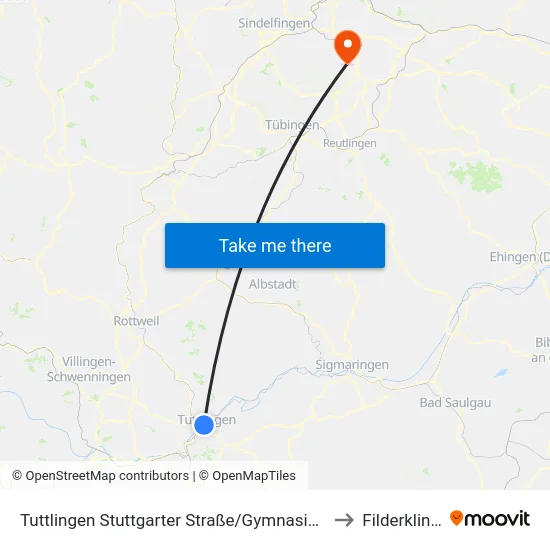 Tuttlingen Stuttgarter Straße/Gymnasium to Filderklinik map
