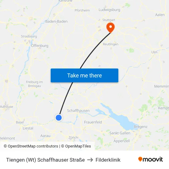 Tiengen (Wt) Schaffhauser Straße to Filderklinik map
