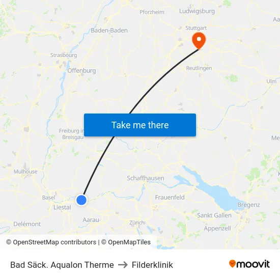 Bad Säck. Aqualon Therme to Filderklinik map